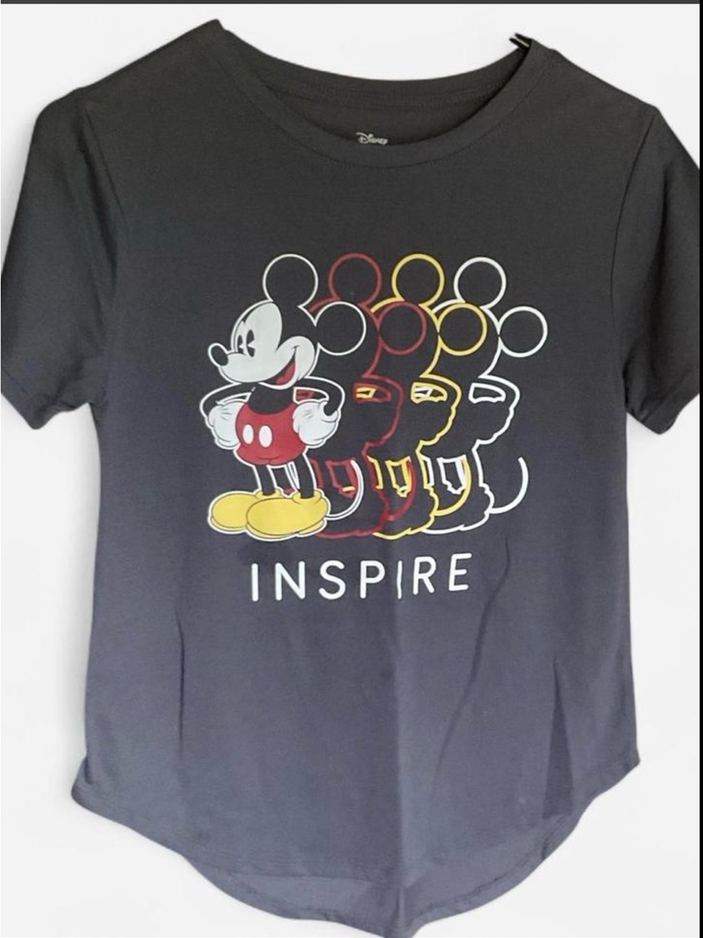 Disney Black Graphic Mickey Mouse 'Inspire' Tee with Red and Yellow Accents